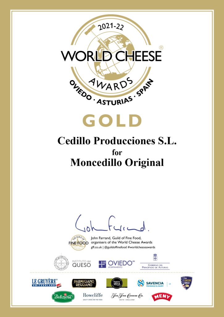 Medalla de Oro para Moncedillo Original en los World Cheese Awards 2021